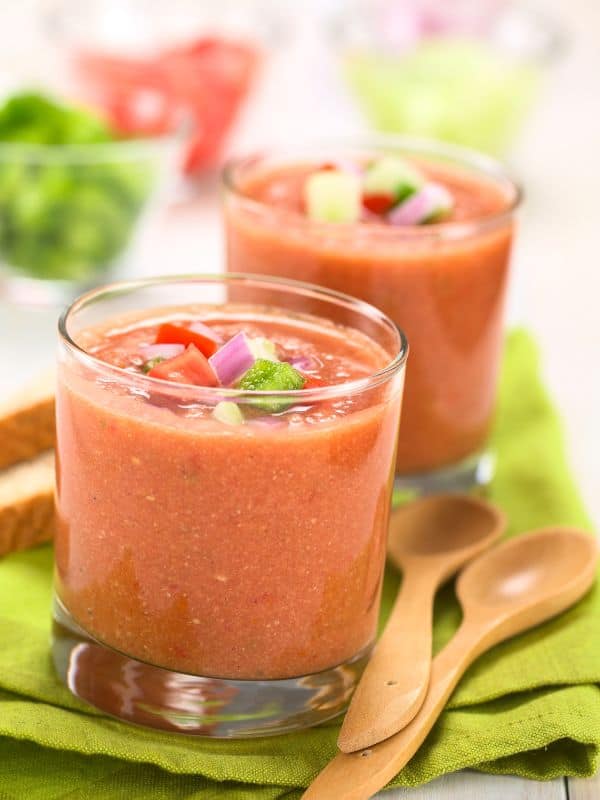 gazpacho without tomatoes on a green napkin.