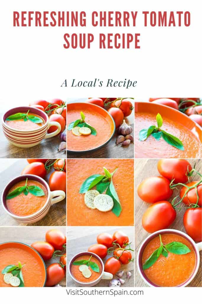 a pin with multiple photos of cherry tomato soup