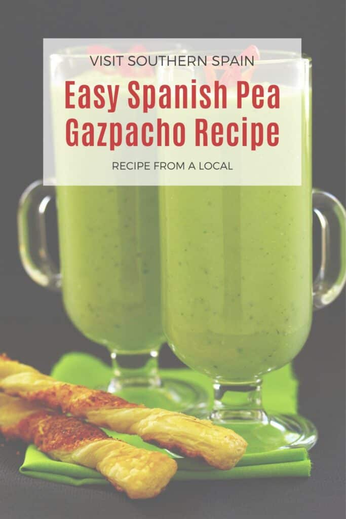 a pin with 2 glasses of pea gazpacho.