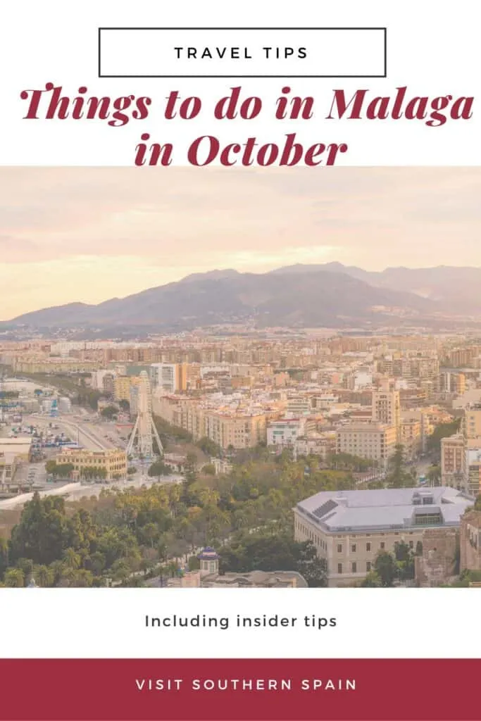 a pin with an aerial view of Malaga where you can find the best things to do in Malaga in October.