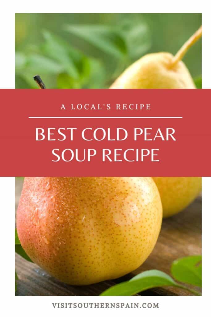 a pin with 2 pears for the cold pear soup. 