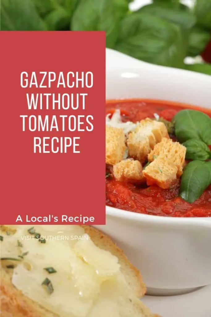 a pin with gazpacho without tomatoes served with croutons. 