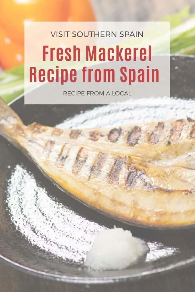 a pin with a fresh mackerel recipe on a plate.
