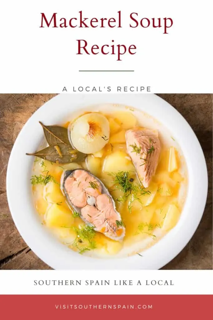 a pin with a bowl of mackerel soup recipe