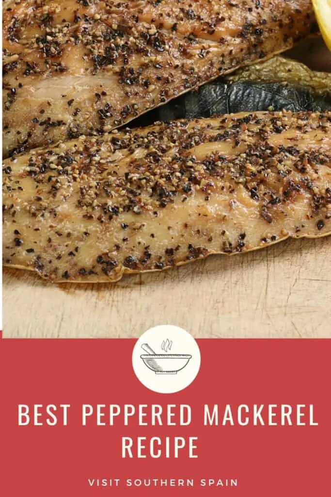 a pin with a mackerel filet made with the peppered mackerel recipe.
