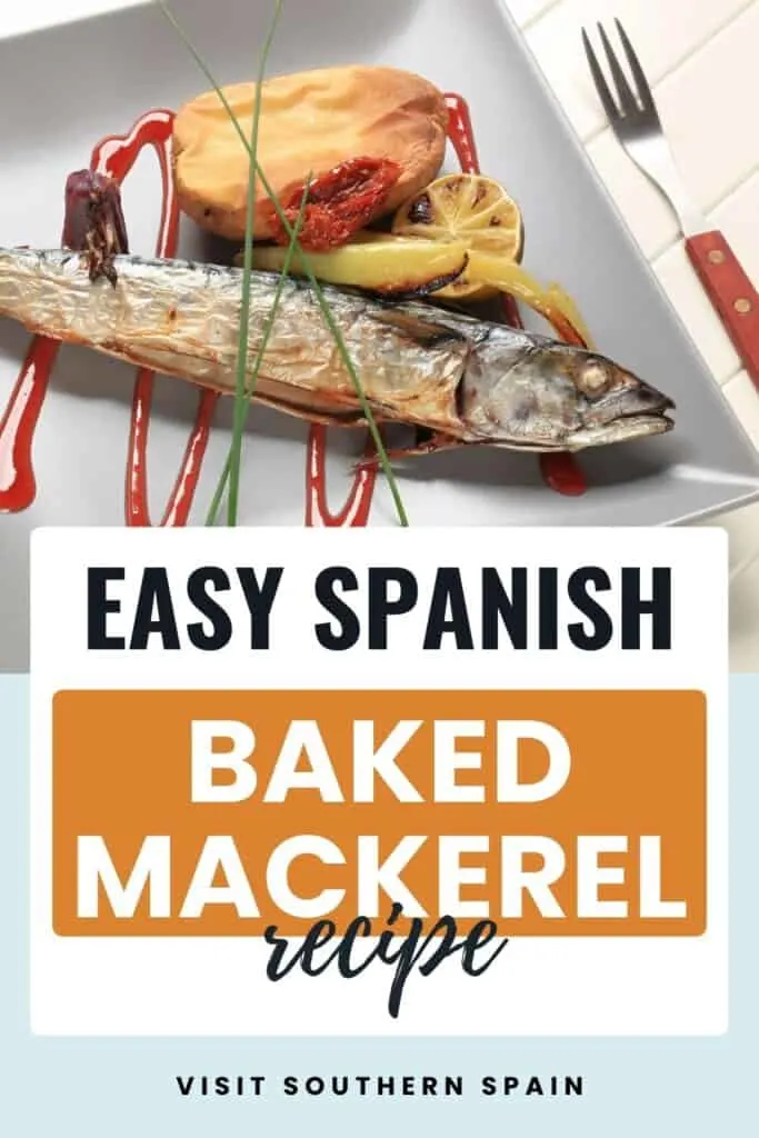 A single mackerel that might be baked. It has some garnish that is green and some sides. It has some red sauce at the bottom.