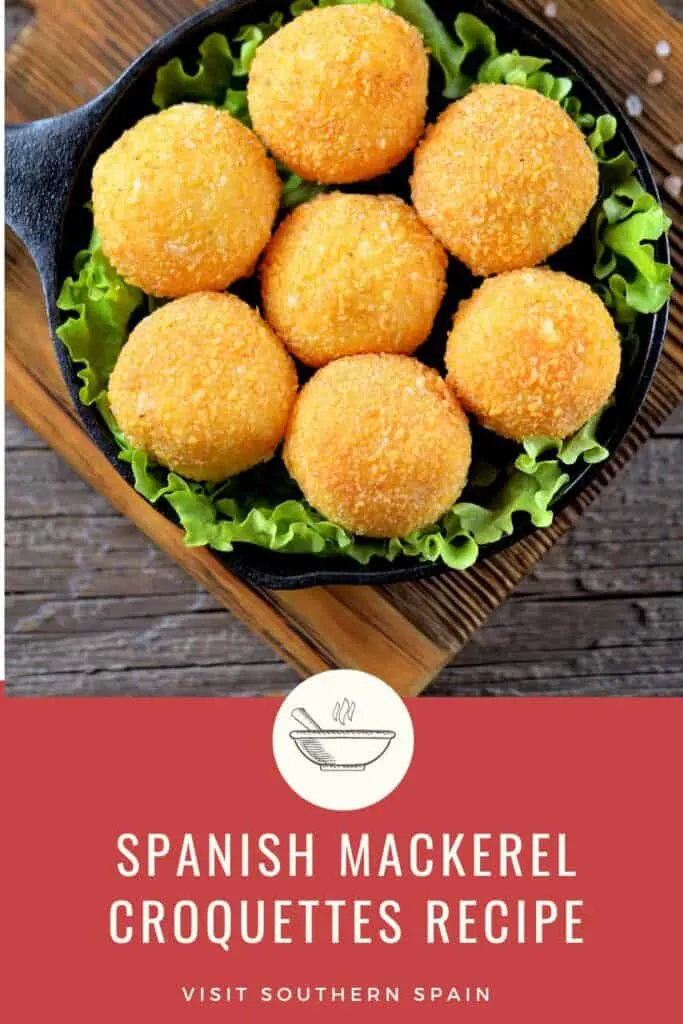 a pin with mackerel croquettes in a basket.