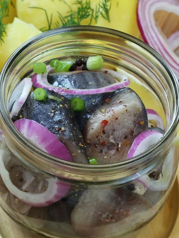 cured Mackerel Recipe in jar with onions