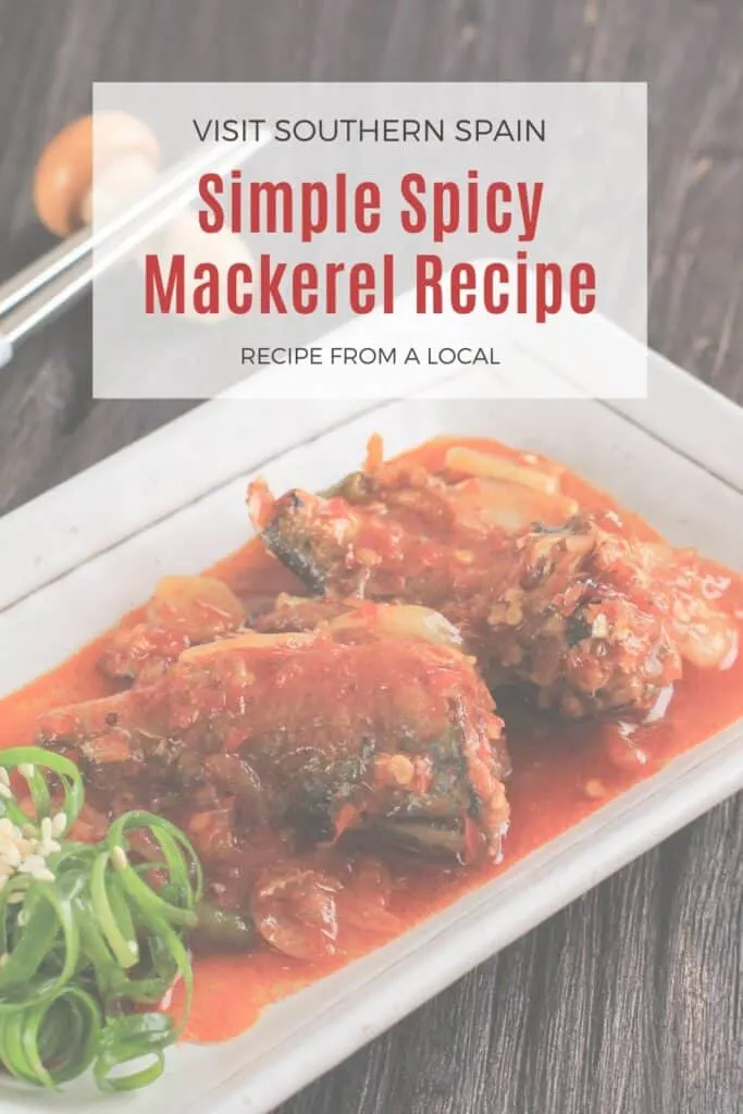 a pin with mackerel fillet in red sauce made with the spicy mackerel recipe
