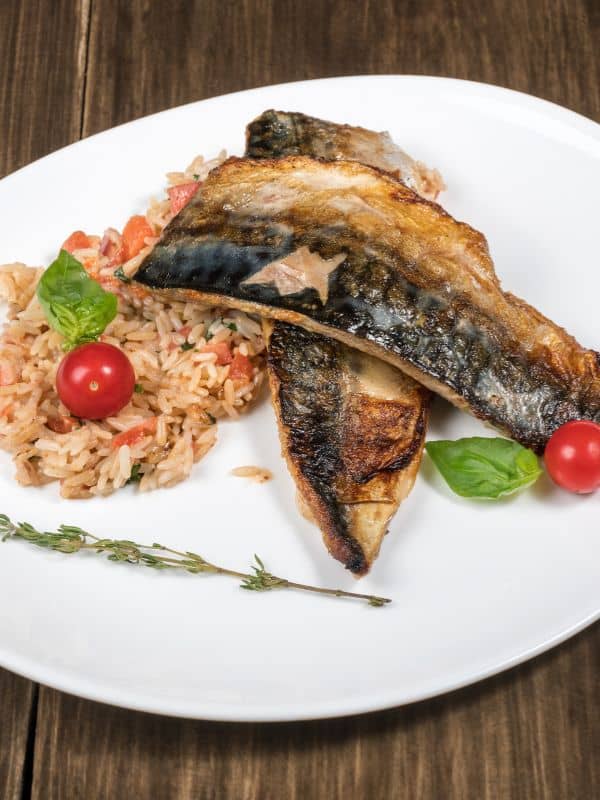 mackerel rice recipe on a plate