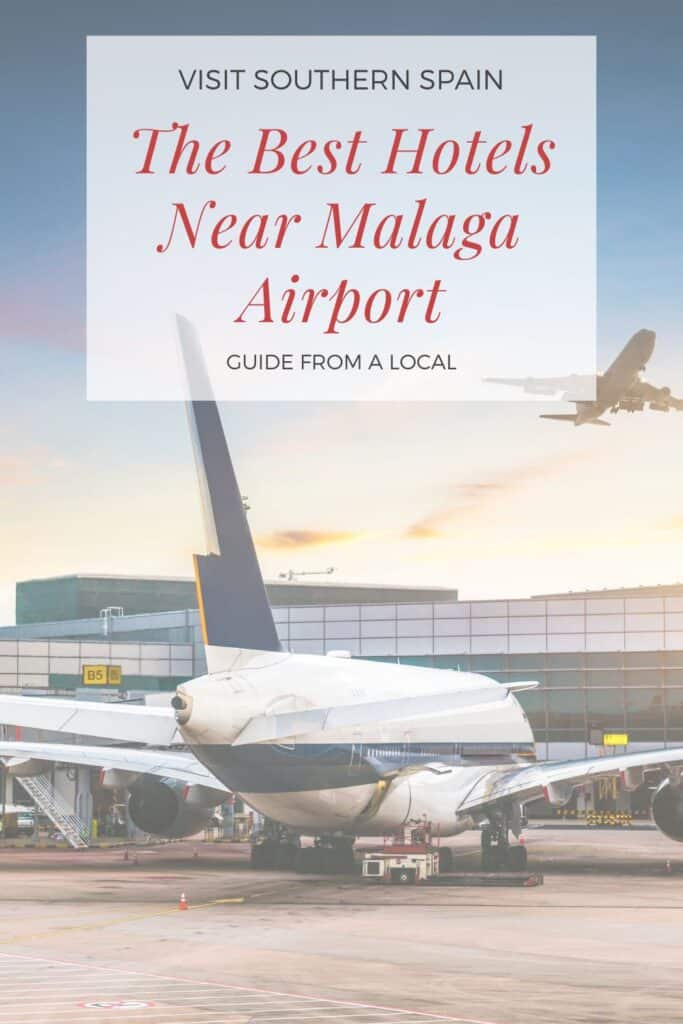 a pin with an airport and an airplane in the air, best hotels near Malaga Airport.