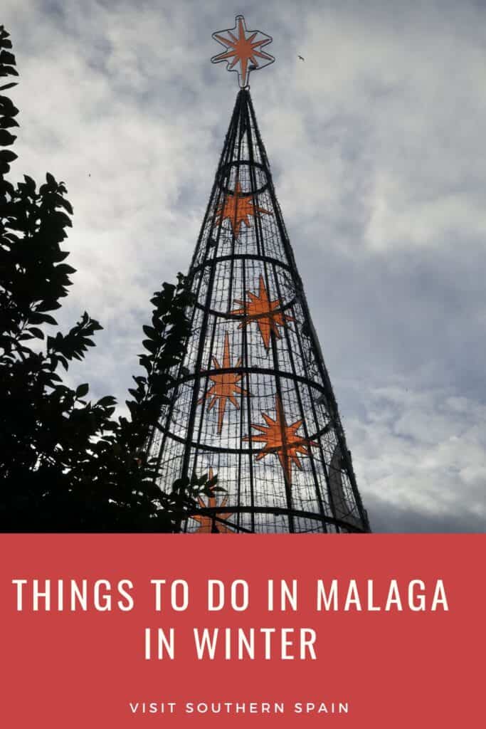 a pin with a Christmas tree in Malaga in Winter.