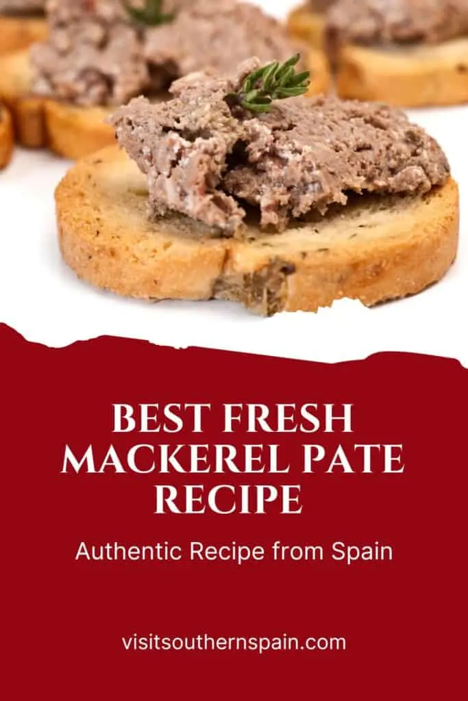 a pin with fresh mackerel pate recipe on a toast.