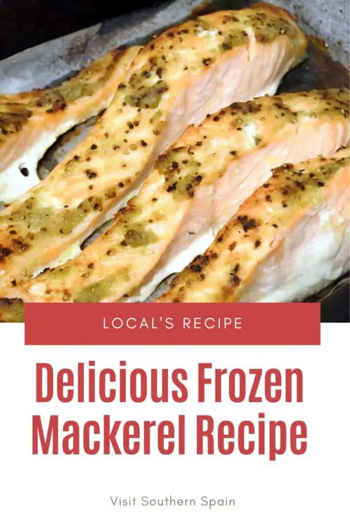 a pin with a frozen mackerel recipe cooked in the oven.