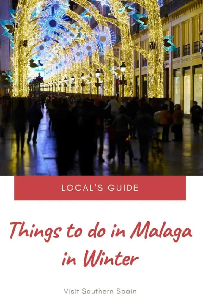 a pin with Christmas lights on the streets of Malaga in Winter.