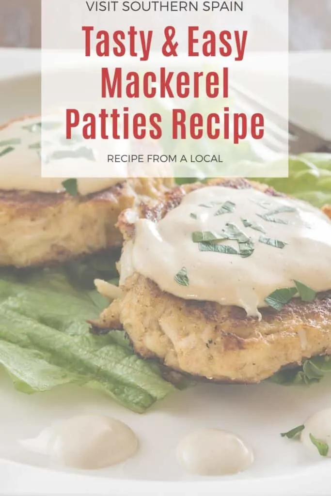 a pin with a closeup of fish cakes made with the Easy Mackerel Patties Recipe