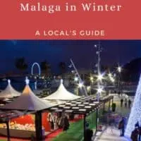 a pin with a christmas market in Malaga in Winter.
