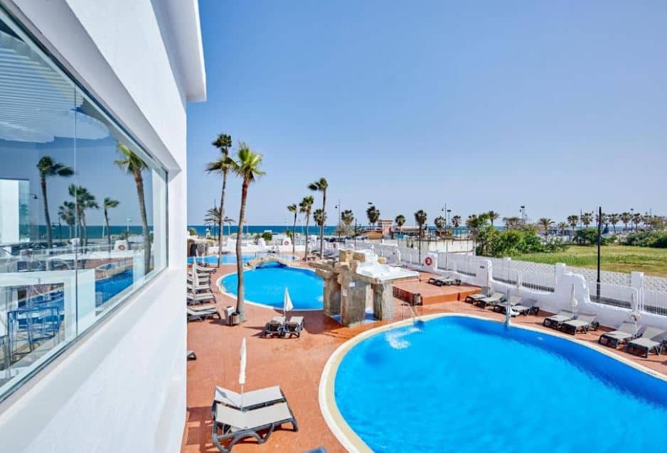 pool area on the beach at the Ibersol Torremolinos Beach, best  beachfront hotels in malaga
