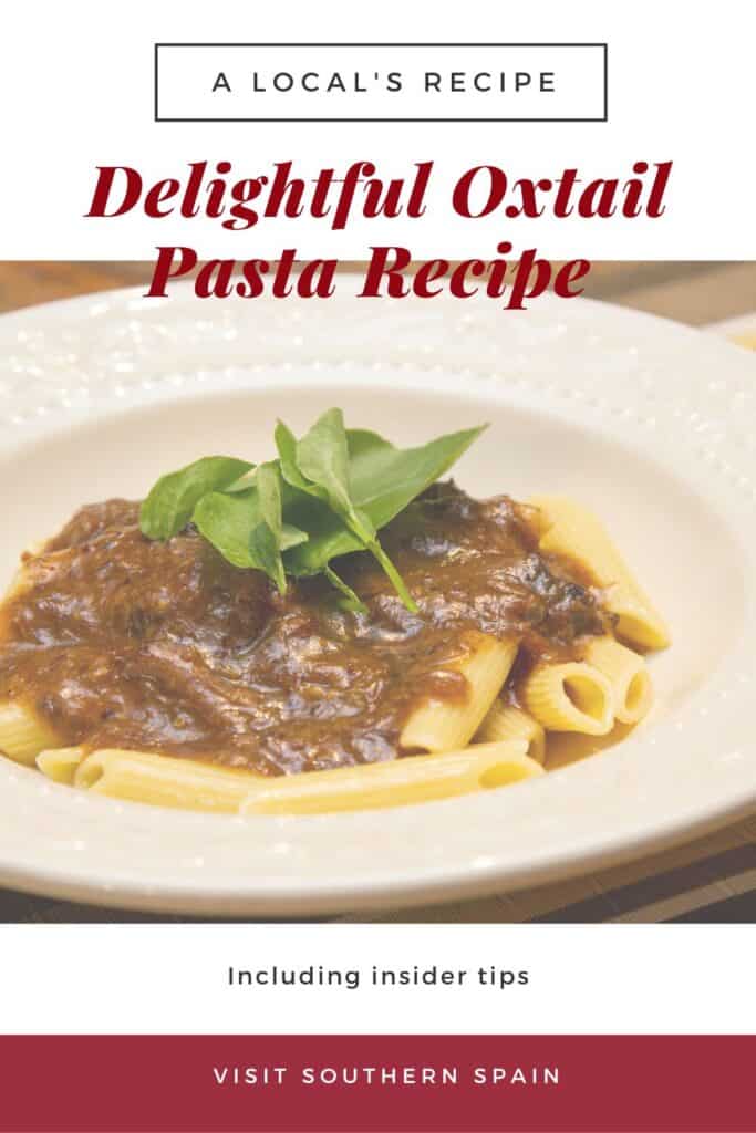 a pin with a plate of oxtail pasta recipe