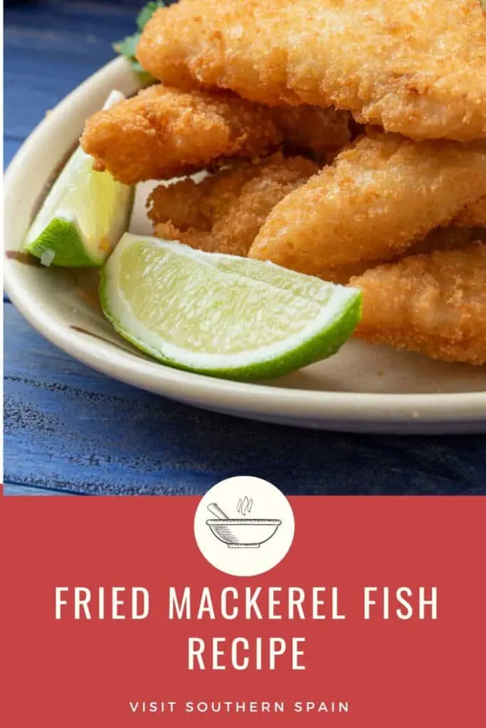 a pin with a fried mackerel fish recipe served with slices of lime.
