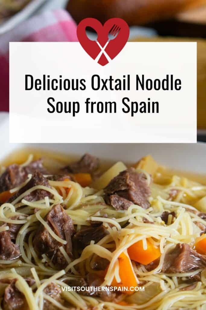 a pin with Oxtail Noodle Soup in a bowl.