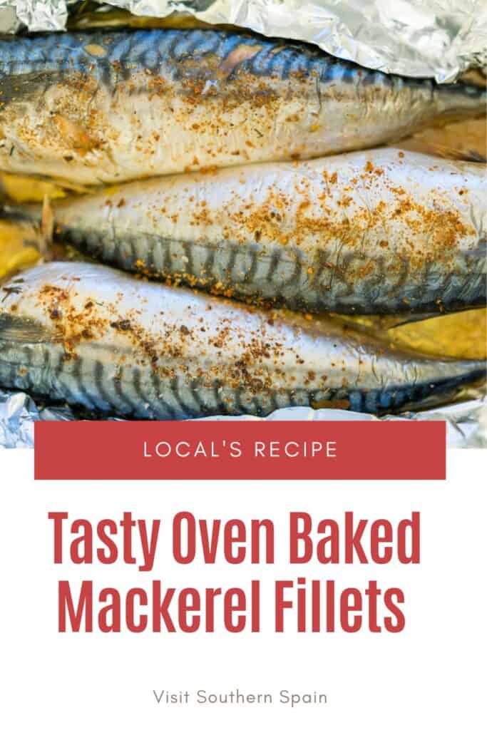 a pin with oven baked mackerel fillets in marinade.