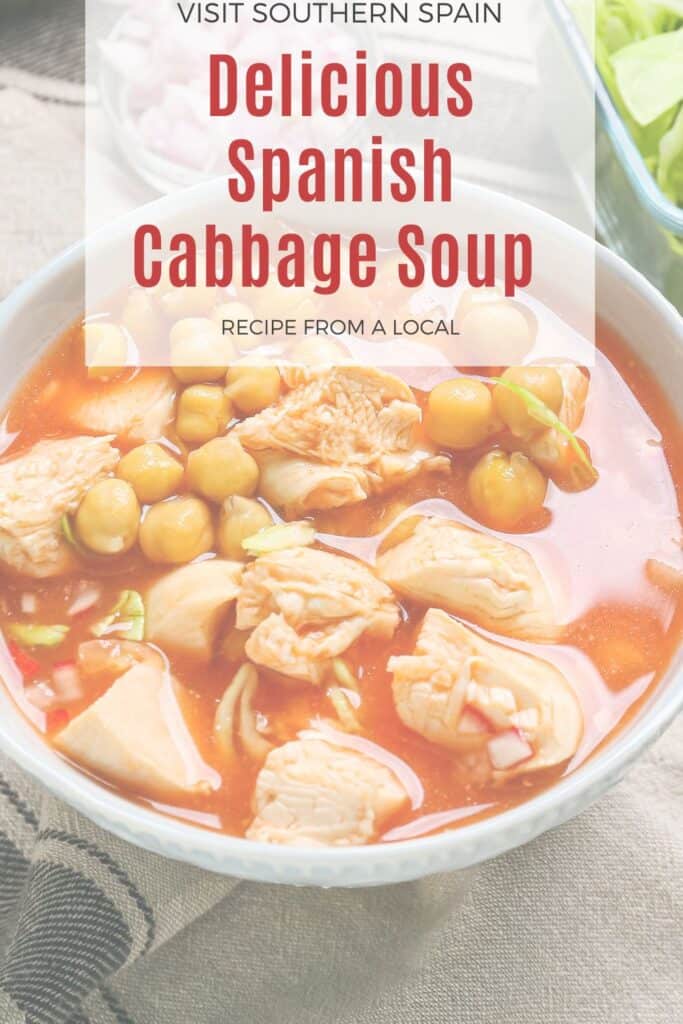 a pin with a Spanish cabbage soup with chicken.