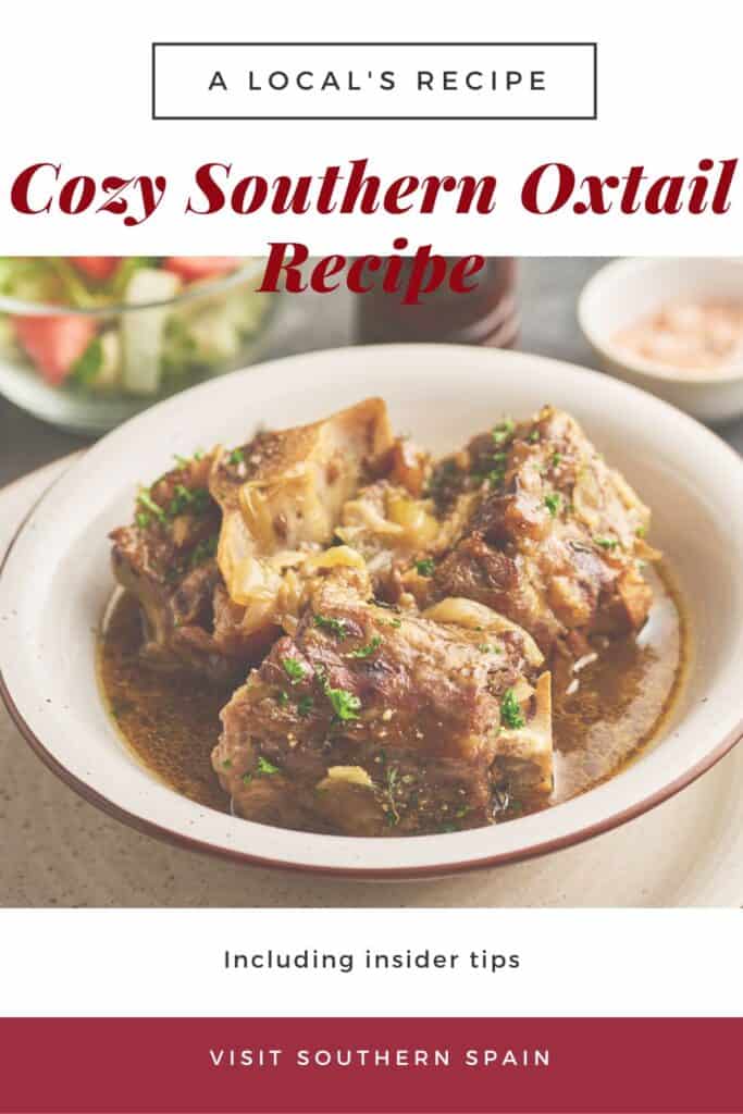 a pin with a southern oxtail recipe in a plate
