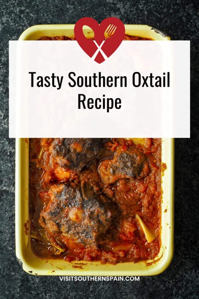 a pin with a southern oxtail recipe in a pan.