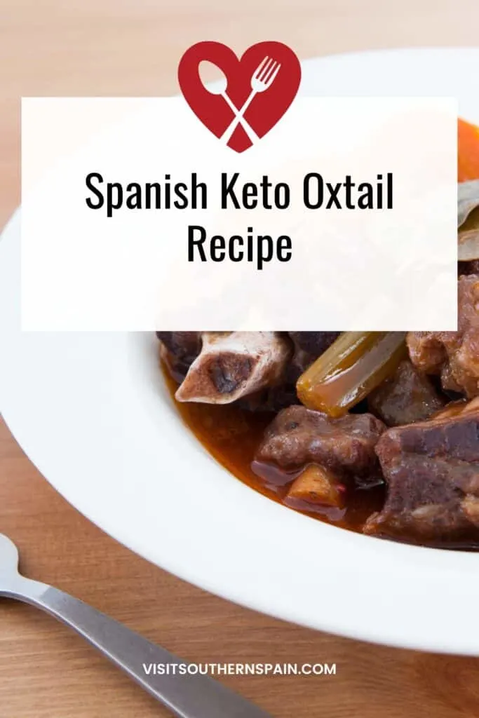 a pin with a closeup of a plate with keto oxtail recipe