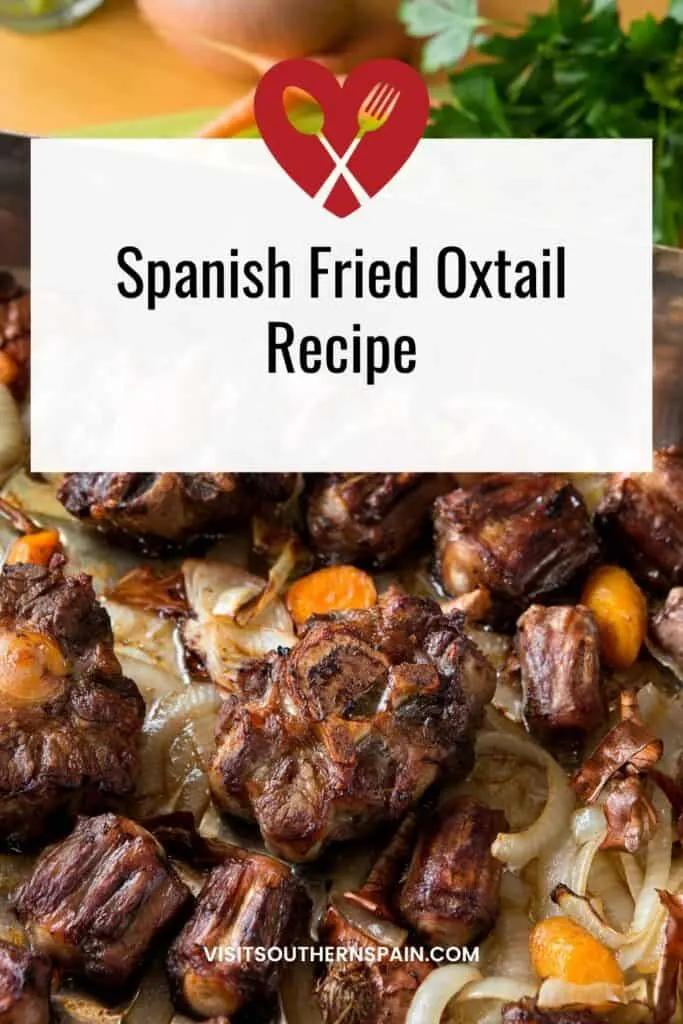 a pin with oxtails in a pan made with the fried oxtail recipe