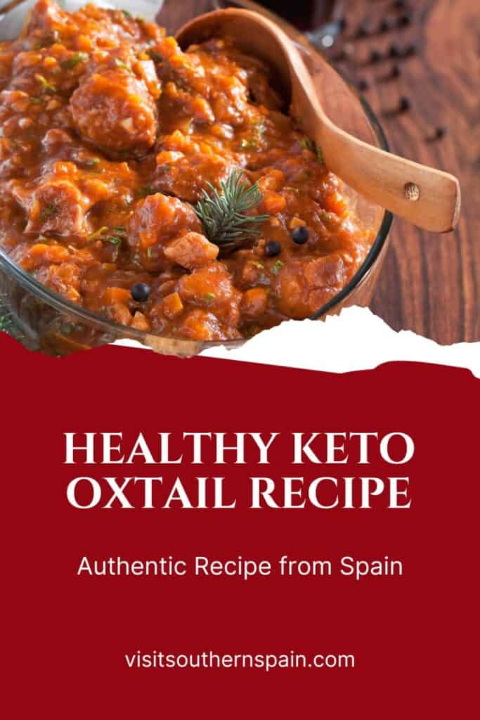 a pin with a keto oxtail recipe in a glass bowl.