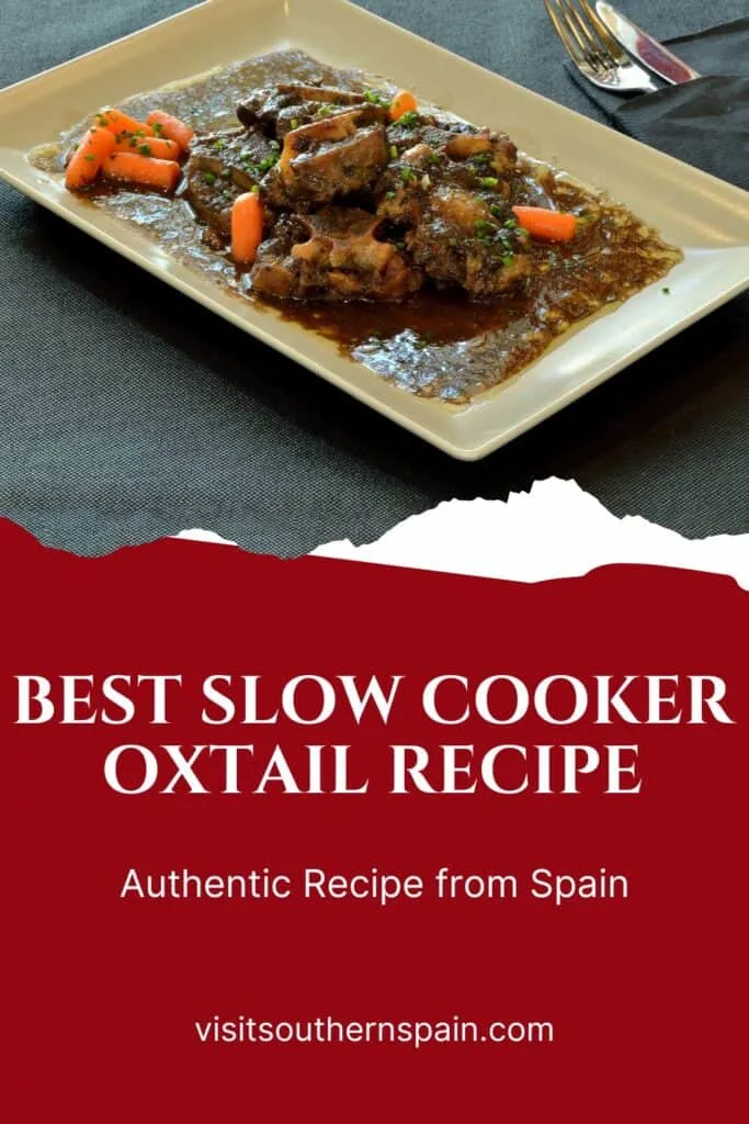 a pin with a slow cooker oxtail served on a plate.