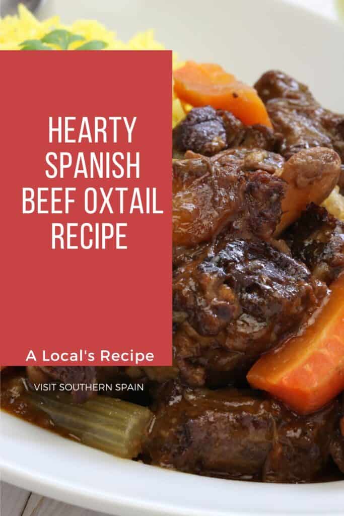 a pin with a closeup of a beef oxtail recipe.