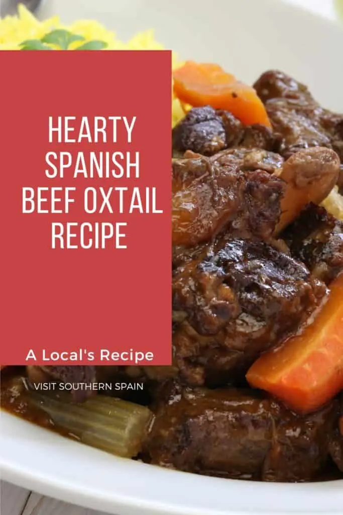 a pin with a closeup of a beef oxtail recipe.