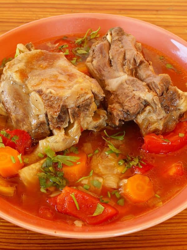 closeup of an Old-Fashioned oxtail soup recipe in a bowl