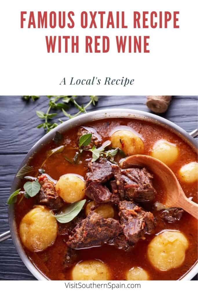 a pin with oxtail recipe with red wine in a pot
