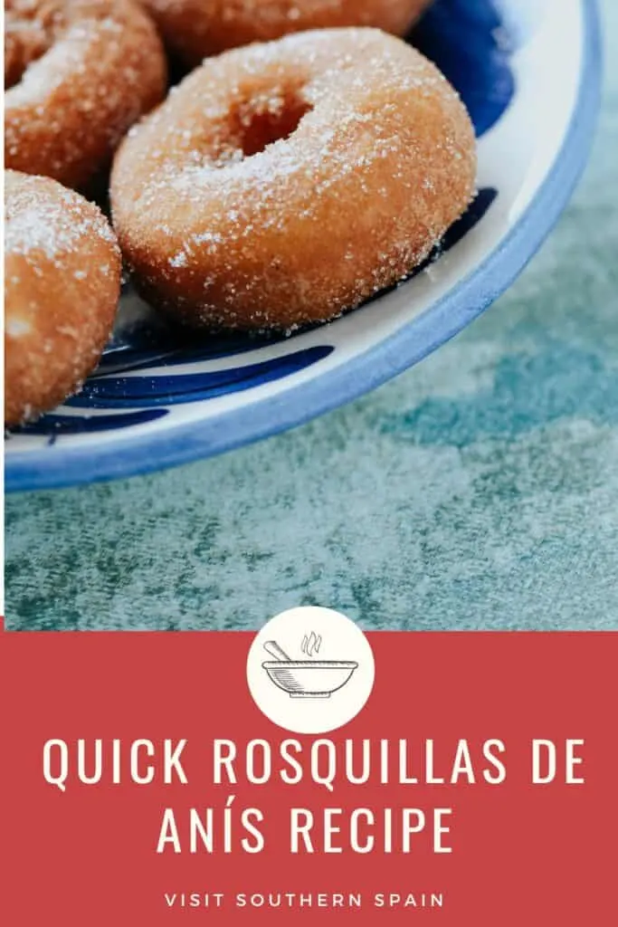 a pin with Rosquillas de Anís in a blue bowl