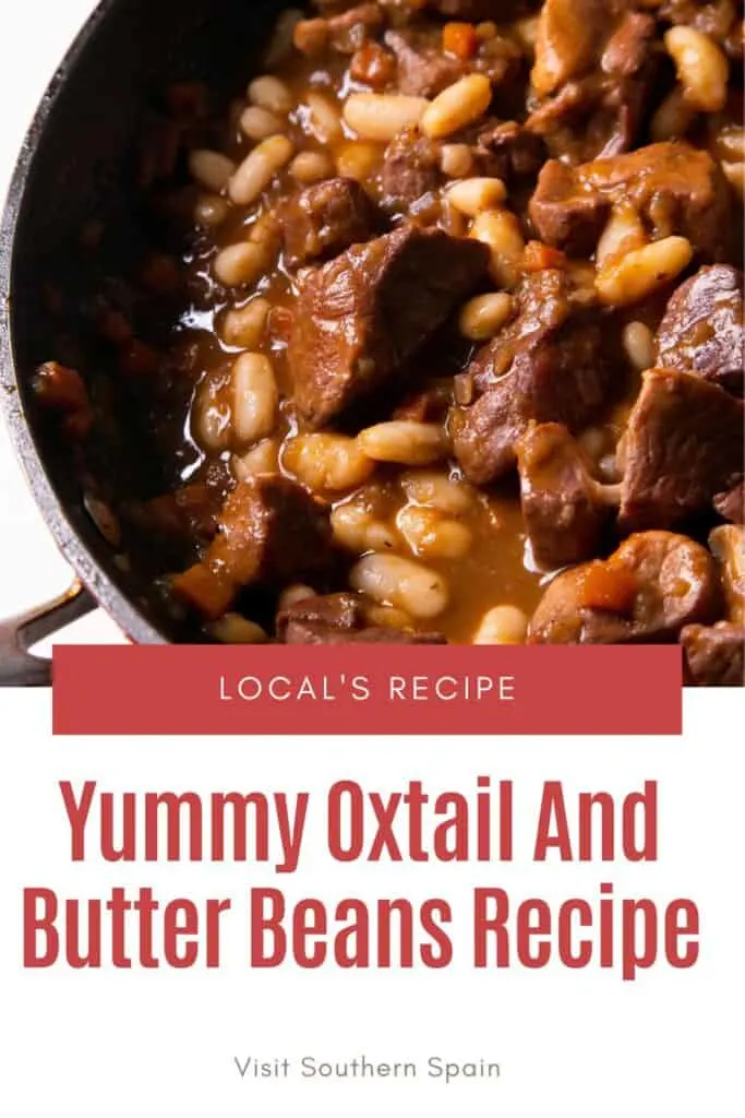 a pin with oxtail and butter beans in a pan