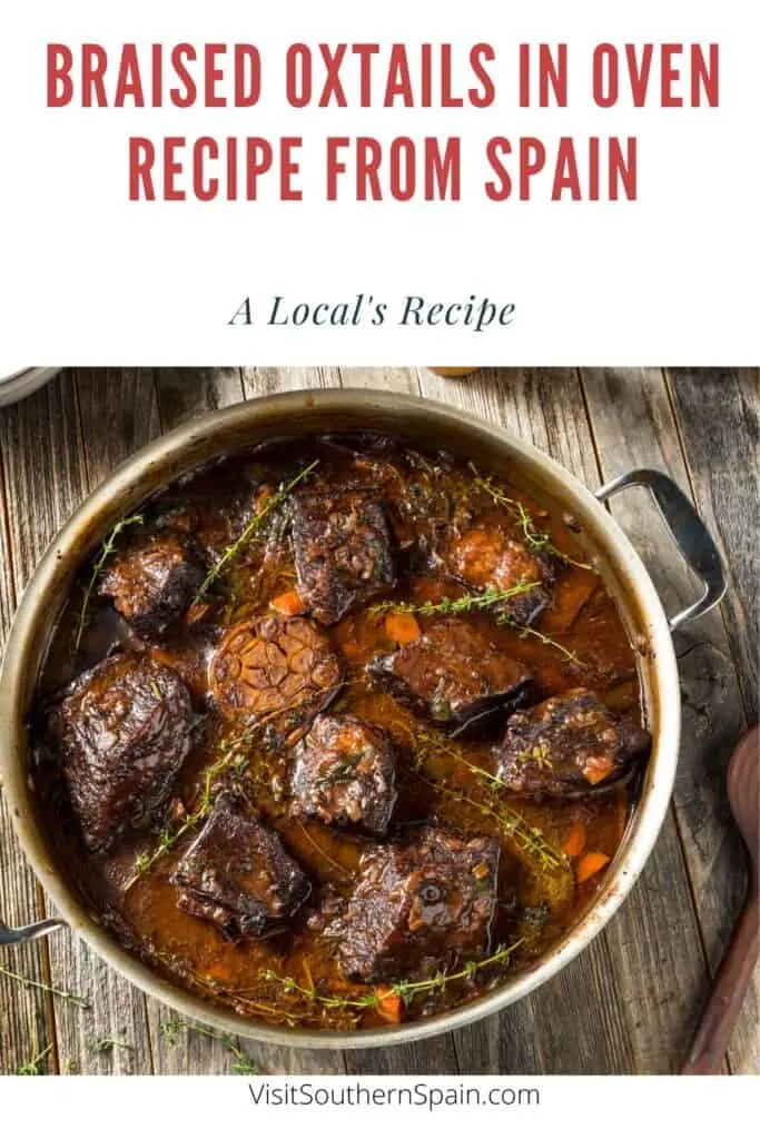 a pin with Braised Oxtails In Oven in a pot.