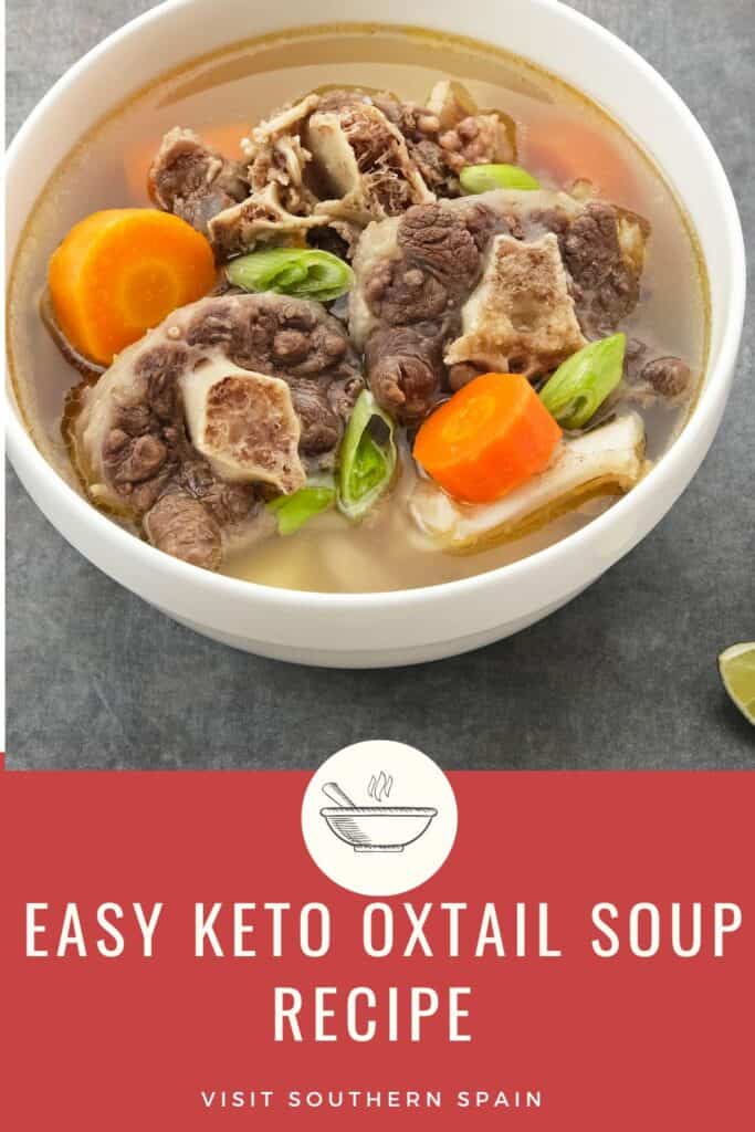 a pin with a bowl of keto oxtail soup