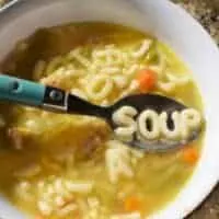 alphabet soup with soup spelled in the spoon