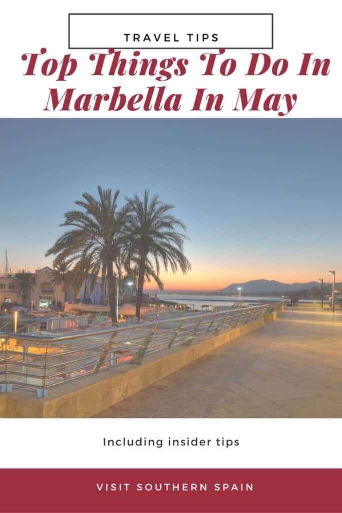 a pin with the port in Marbella in May at night. 