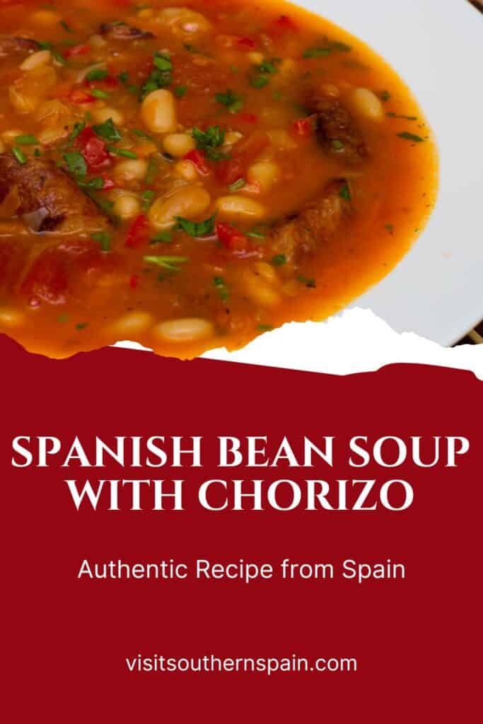 a pin with Spanish Bean Soup With Chorizo