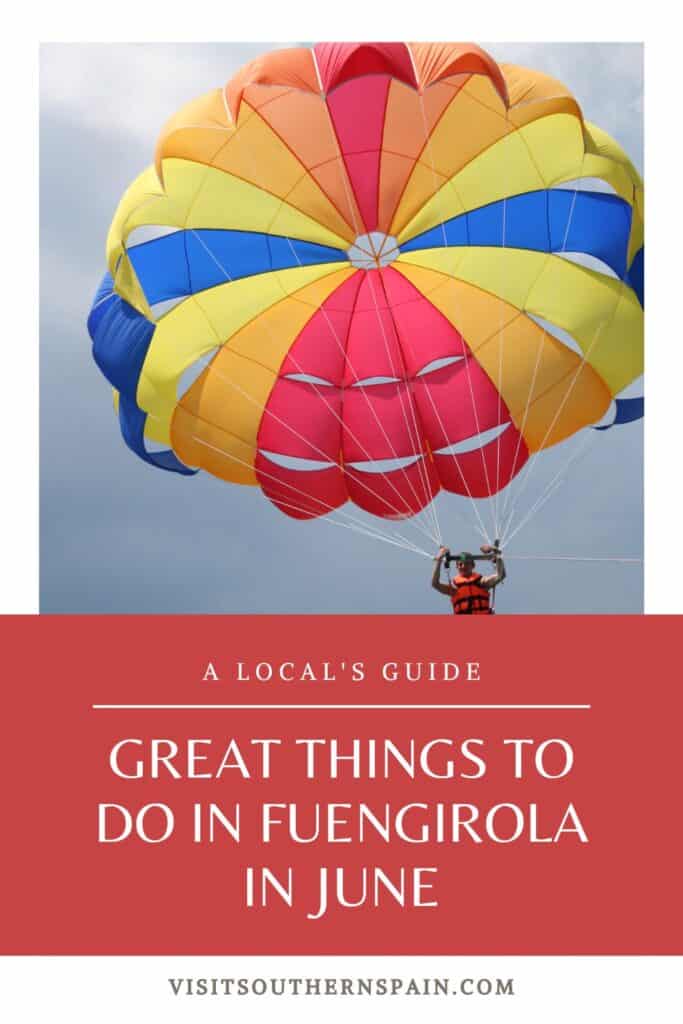 a pin with a person parasailing as one of the best Things To Do In Fuengirola In June
