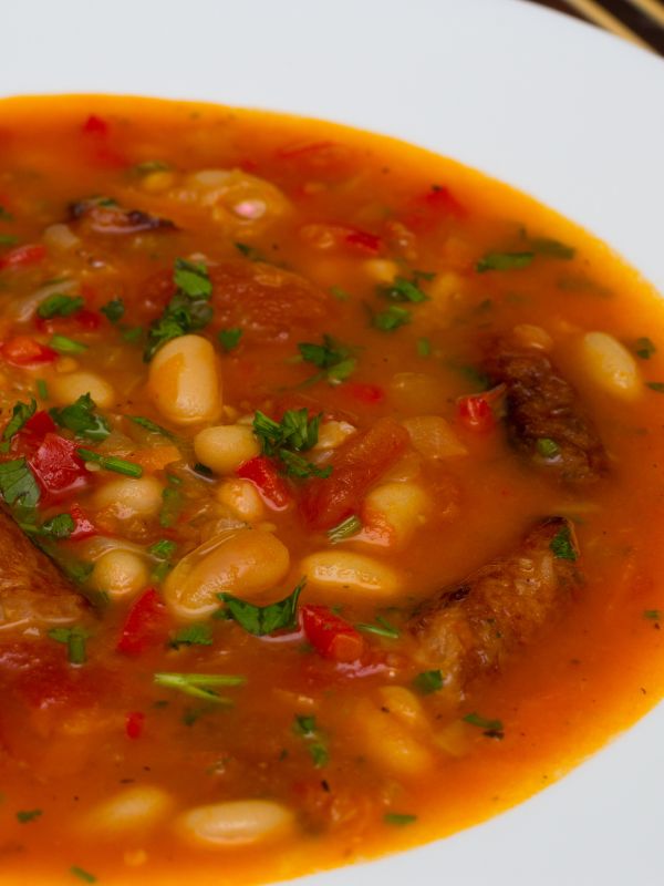 closeup of a Spanish Bean Soup With Chorizo