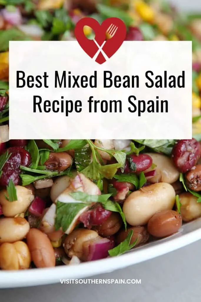 a pin with Mixed Bean Salad and other vegetables