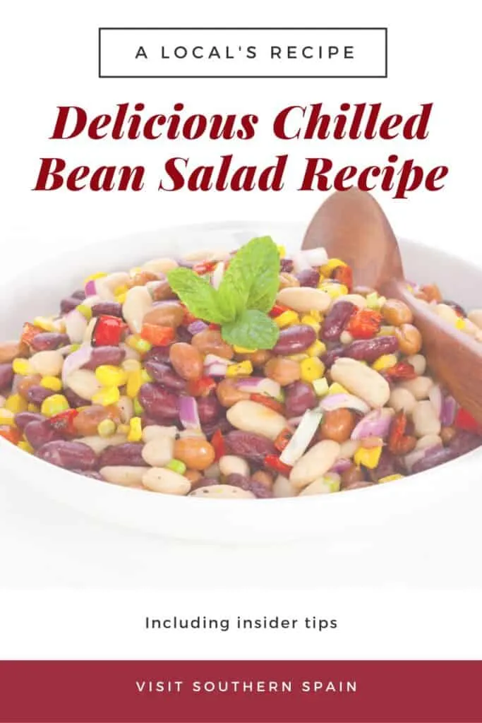 a pin with a bowl of Chilled Bean Salad