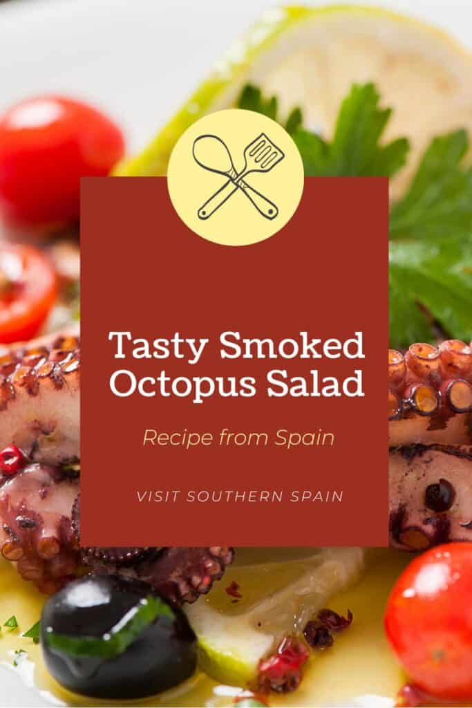 a pin with a smoked octopus salad with tomatoes and olives