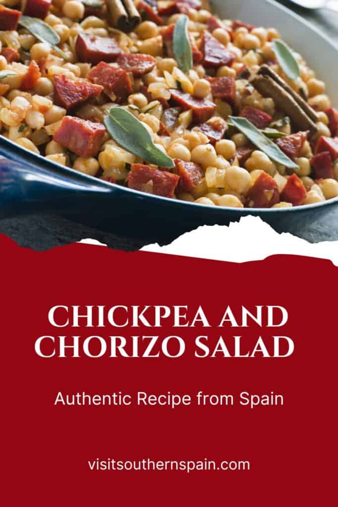 a pin with a Chickpea And Chorizo Salad in a pan